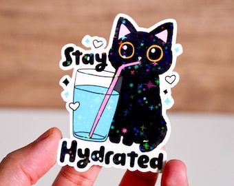 Stay hydrated cute cat sticker, Daily reminder, Emotional support water bottle, Aesthetic decal, Girly decor for Stanley Yeti, Drink water