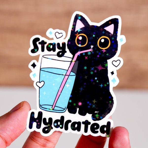 Blijf gehydrateerd schattige kattensticker, dagelijkse herinnering, waterfles emotionele steun, esthetische sticker, girly decor voor Stanley Yeti, water drinken