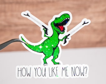 How you like me now sticker, Funny dinosaur sticker, Humorous quote, Sticker for adult, Waterproof, Gift for men, Waterproof, Hilarious gift