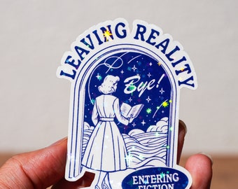Leaving reality entering fiction sticker, Kindle sticker, Bookish booktok decal, Book lover reader reading bookworm gift, Waterproof