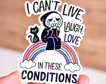 Sticker Je ne peux pas vivre de rire d'amour dans ces conditions, sticker squelette drôle, sticker citation humoristique humour, imperméable, dicton sarcastique sarcastique