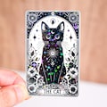 The cat tarot card sticker, Cat mom sticker, Black cat lover gift, Waterproof, Floral witch witchy decor, Anti depressant kitty, Cat lady
