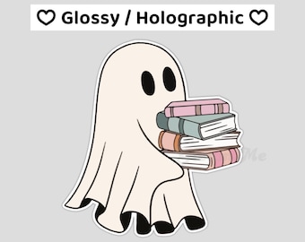 Pegatina de fantasma sosteniendo un libro, divertida pegatina de libros, bonita pegatina holográfica, regalo para lectores, impermeable, producto de Booktok, A104
