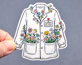 Women in STEM sticker, Floral science lab coat decal, Biologist nurse doctor decor, Future doctors gift, Waterproof scientist vinyl