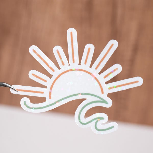 Ocean sticker, Ocean wave sunset sunrise, Sun and ocean decal, Waterproof, Sea life hawaii decoration, Gift for surfer, Aesthetic decor