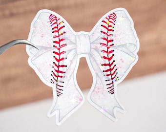 Baseball bow tie sticker, Croquette sticker, Sport lover fan decal, Waterproof, Holographic or shiny, Baseball mama decoration, Cute decor