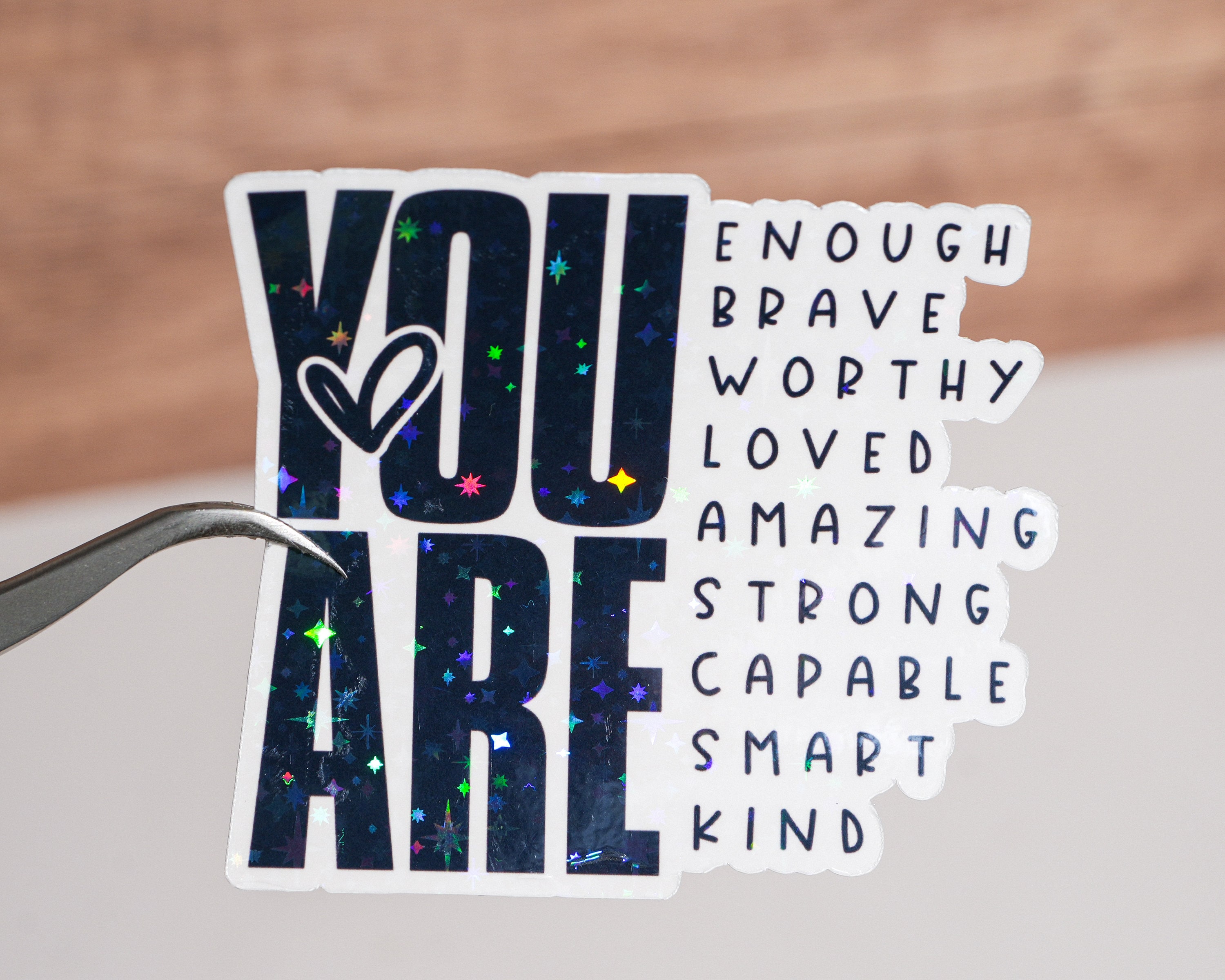 You are enough sticker, Self affirmation sticker, Positivity quote decal, Encouraging cheer message, Gift for her, You are loved, Waterproof