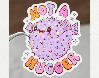 Not a hugger sticker, 2 to 9 inches, Glossy or holographic, Funny mental health decal, Introvert decoration, Self love gift, Cute sticker