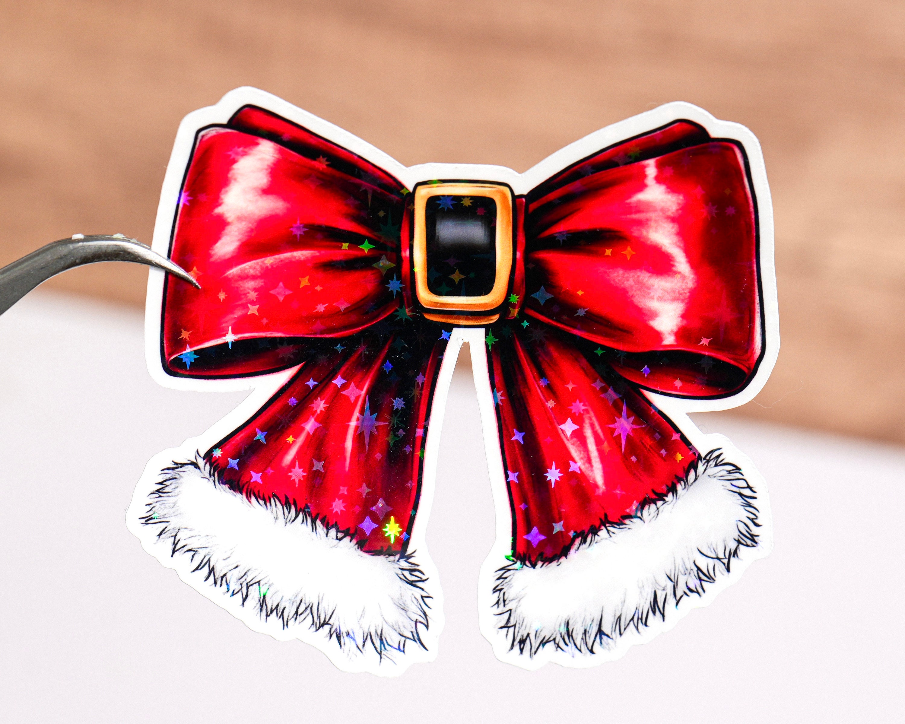 Christmas bow tie sticker, Red bow tie decal, Coquette girly decoration, Holiday vibe, Christmas gift for her, Waterproof, Ornament stocking