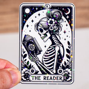 Der Leser Tarot Karte Skelett Aufkleber, Kindle Leseratte Aufkleber, Geschenk für Buchliebhaber, Leseratte, Smut Reader, Leseratte, Leseratte