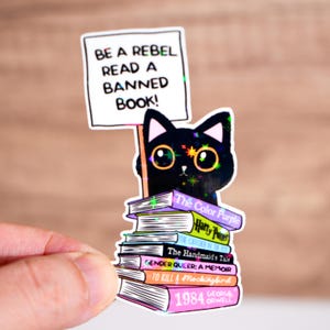 Be a rebel lies ein verbotenes Buch Aufkleber, süsser Katzen Aufkleber für Kindle, Notizbuch Sticker, Bücherwurm Aufkleber, Ereader Lesegeschenk