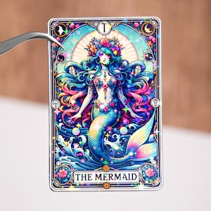 Die Meerjungfrau Aufkleber, handgemachter ästhetischer Aufkleber, lustiger Tarotkartenaufkleber, Geschenk für Erwachsenenbild, Girly meme Dekor, Geschenk für Mädchenfreundinnen