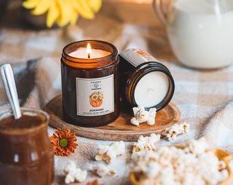 Handmade Popcorn soy candle in glass jar 180 ml