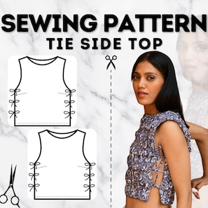Tie Side Top Top Sewing Pattern, Tie Side Top PDF Pattern, Tie Back Top Sewing Pattern, Y2K Pattern, Cami Top Pattern XS- XL