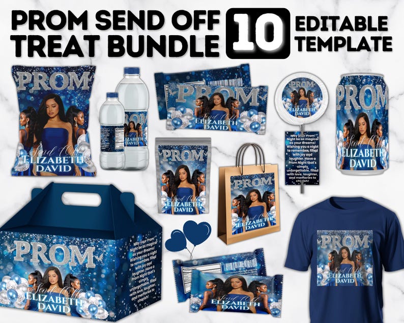 Send Off Merch Prom Send off Treat Packaging Bundle, Pink Silver Canva Templates ...
