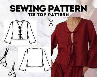 LANI Front Tie Crop Top Sewing Pattern | Women's Linen Blouse (Digital PDF)