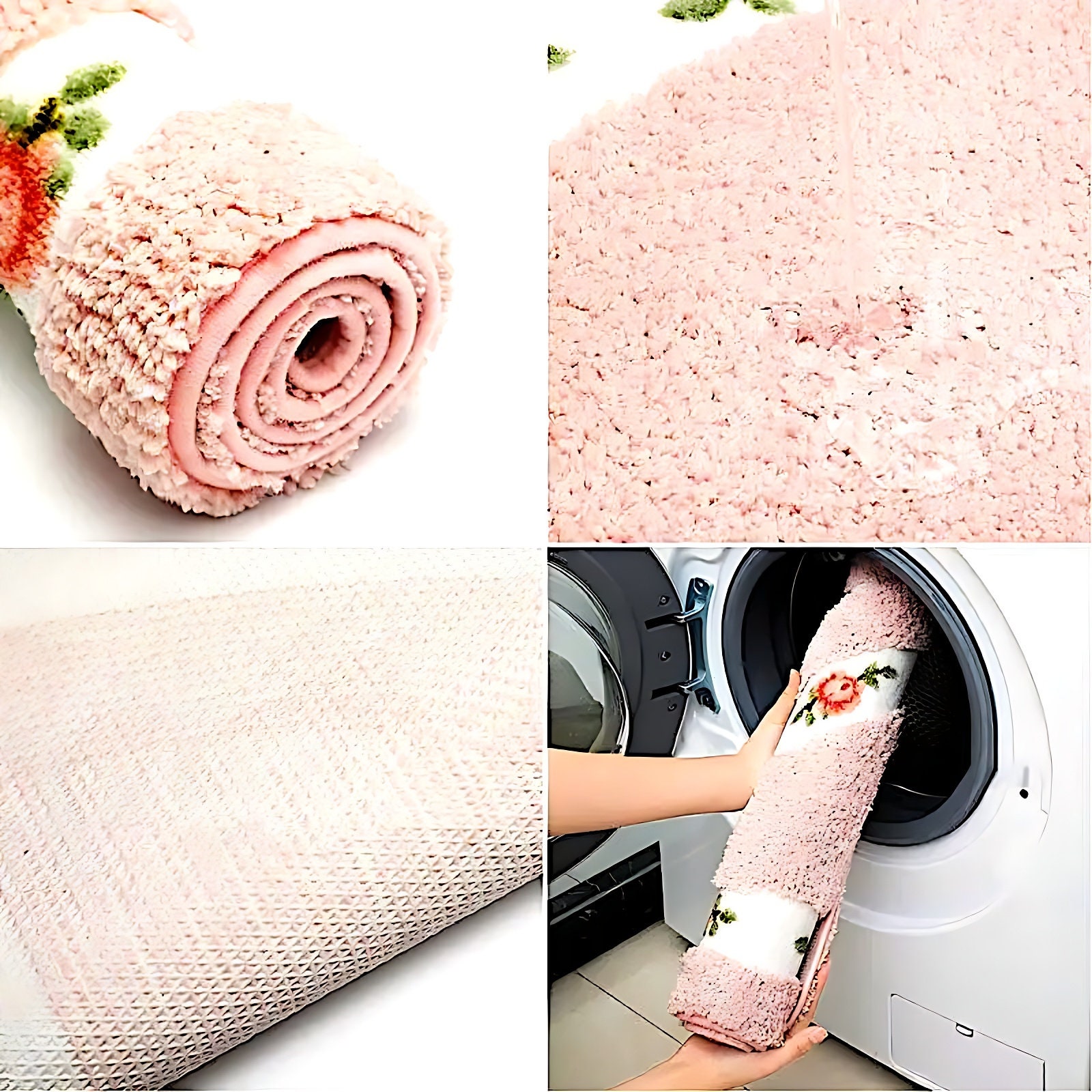 Boho Chic Pink Floral Bath Mat Absorbent Cotton Pastrol Flower Design ...