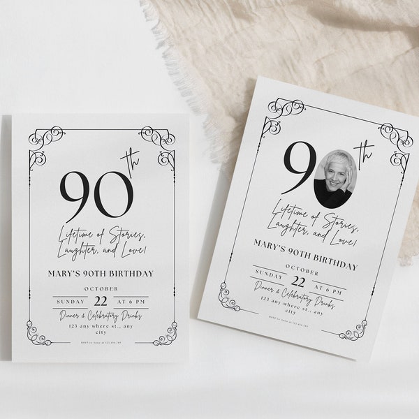 Personalized Milestone 90th Birthday Invitations:50th, 60th, 70th, 80th| Digital and Printable | Party, Dinner, housewarming invites