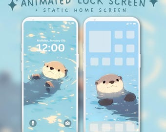 Cute Otter Wallpaper Animated Lock Screen Cozy Anime Floating Otter Aesthetic iPhone Android Live Wallpaper Soft Blue Aesthetic Home Screen