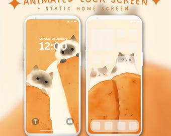 Kawaii Cats on Bread Animated Lock Screen Wallpaper (Digital Download)