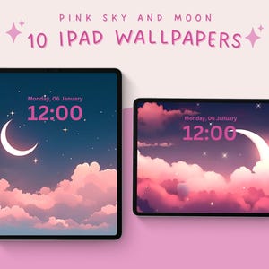 Roze lucht en maan ipad-achtergronden pastel wolk achtergrond tablet-achtergronden roze lucht Ipad vergrendelscherm nachtelijke hemel behang ipad-achtergronden