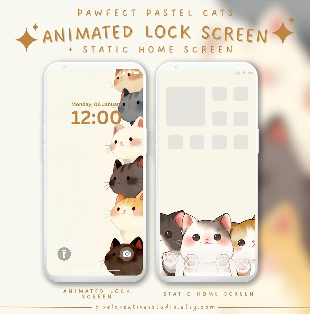 Animated Cat Lock Screen Wallpaper Cute Pastel Cat iPhone Wallpaper ...