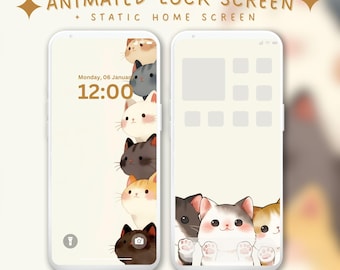 Animated Cat Lock Screen Wallpaper Cute Pastel Cat iPhone Wallpaper Kawaii Cat Android Wallpaper Live Lock Screen Aesthetic Home Screen