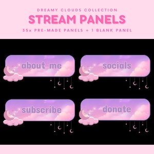 Dreamy cloud stream panels soft pink panel moon and star stream overlay about me cloud panel streaming panels cute stream panel vtuber panel