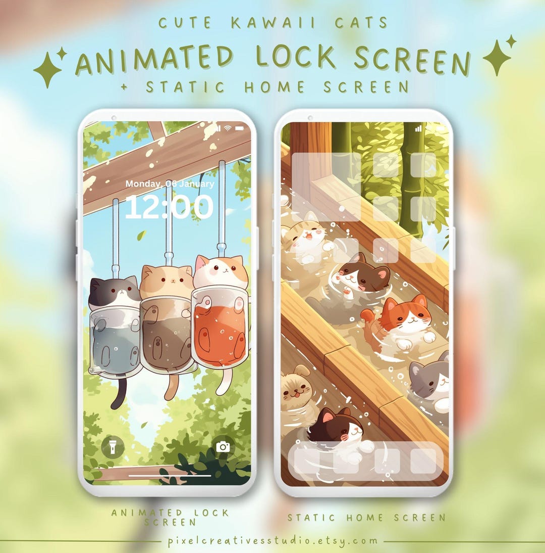 Animated Kawaii Cat Wallpaper Cute Cat Lock Screen Cozy Aesthetic Phone ...