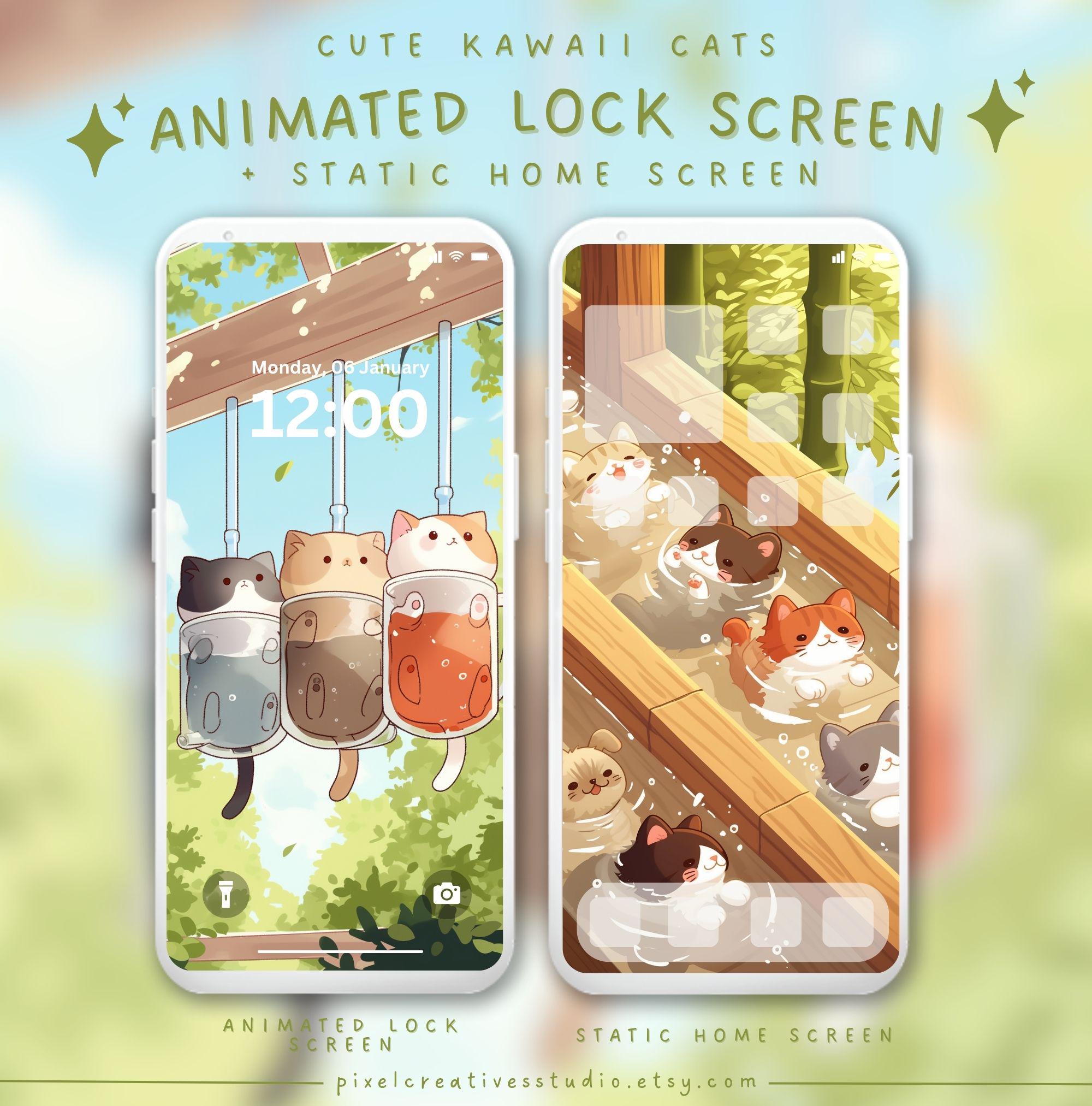 Animated Kawaii Cat Wallpaper Cute Cat Lock Screen Cozy Aesthetic Phone ...