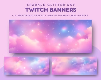Sparkle glitter sky twitch banners dreamy pastel galaxy aesthetic banner for streamers cute aesthetic stream banners soft pink purple nebula