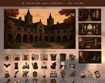 Dark Academia Desktop Icons Set Goth Mac Icons Windows Icon Pack Cozy Study Wallpaper Gothic Desktop Theme Digital Download Gothic Icons