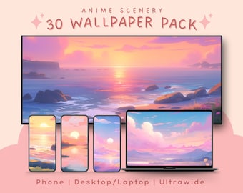 Pastel anime scenery wallpaper pack dreamy landscape aesthetic sunset and ocean anime background for phone desktop ultrawide anime wallpaper