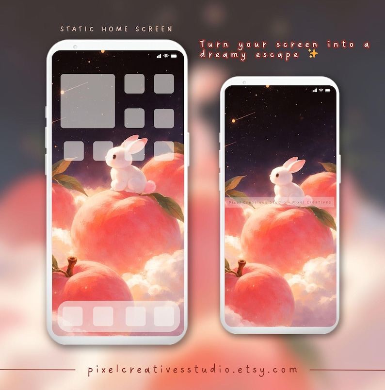 Cute Bunny in Peach Animated Lock Screen Wallpaper Kawaii Aesthetic ...
