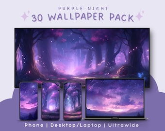 Purple night wallpaper bundle purple wallpaper starry night sky wallpaper purple aesthetic 4k wallpaper witchy wallpaper whimsical wallpaper