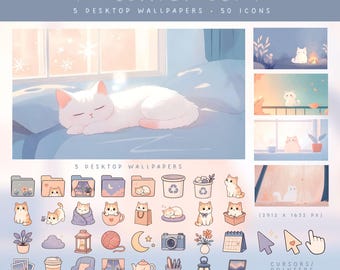 Pastel Cat Desktop Icons Cute Desktop Icon Pack Mac Windows Folder Icons Cozy Desktop Wallpaper Aesthetic Desktop Organizer Kawaii Cat Icons
