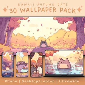 Kawaii Cat Autumn Wallpaper Bundle (Digital Download)