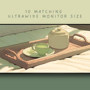 Papier peint vert matcha, papier peint matcha, papier peint chat noir, papier peint tulipe, amoureux du matcha, fond vert clair, esthétique verte image 7