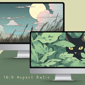 Papier peint vert matcha, papier peint matcha, papier peint chat noir, papier peint tulipe, amoureux du matcha, fond vert clair, esthétique verte image 5