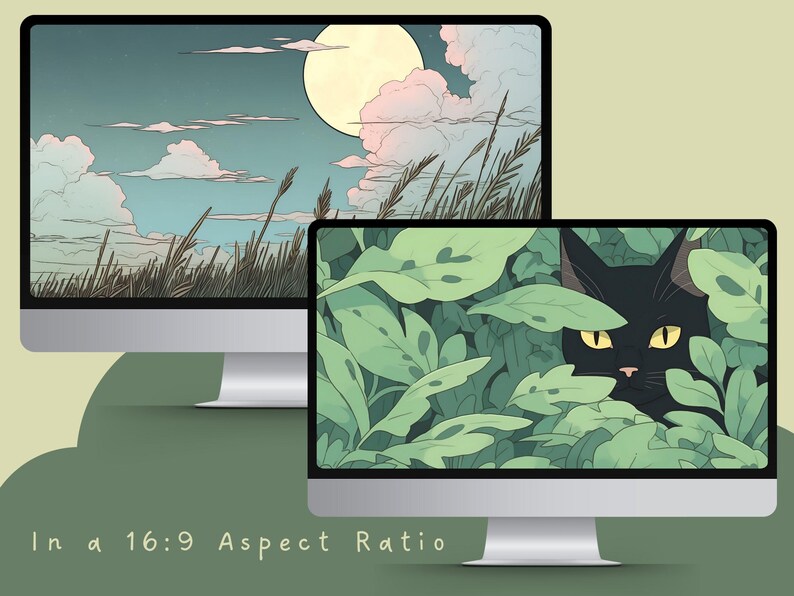 Papier peint vert matcha, papier peint matcha, papier peint chat noir, papier peint tulipe, amoureux du matcha, fond vert clair, esthétique verte image 5