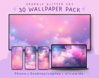 Sparkle glitter sky wallpaper bundle dreamy pastel cloudscape wallpaper pack 4k aesthetic wallpapers for phone laptop computer and ultrawide
