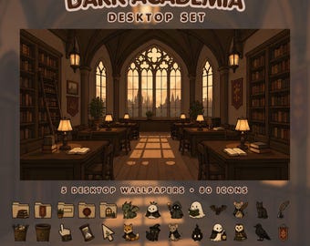 Dark Academia Desktop Icons Mac icons Window Icon Pack Desktop Organizer Gothic Desktop Wallpaper Cozy Study Aesthetic Fantasy Desktop Theme