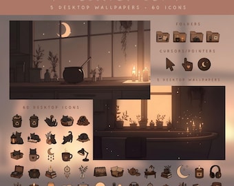 Dark Witchy Desktop Icons Pack Cozy Desktop Organizer Mac Windows Icon Black Cat Wallpaper Witch Aesthetic Theme Dark Academia Desktop Theme