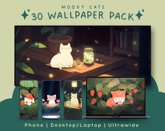 Moody cats wallpaper bundle cute cats wallpaper set kawaii wallpaper cat background 4k wallpaper desktop cute wallpapers phone screensaver