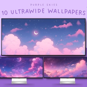 Purple sky ultrawide wallpapers purple aesthetic anime wallpaper moon wallpaper glitter wallpaper whimsical purple anime night sky wallpaper