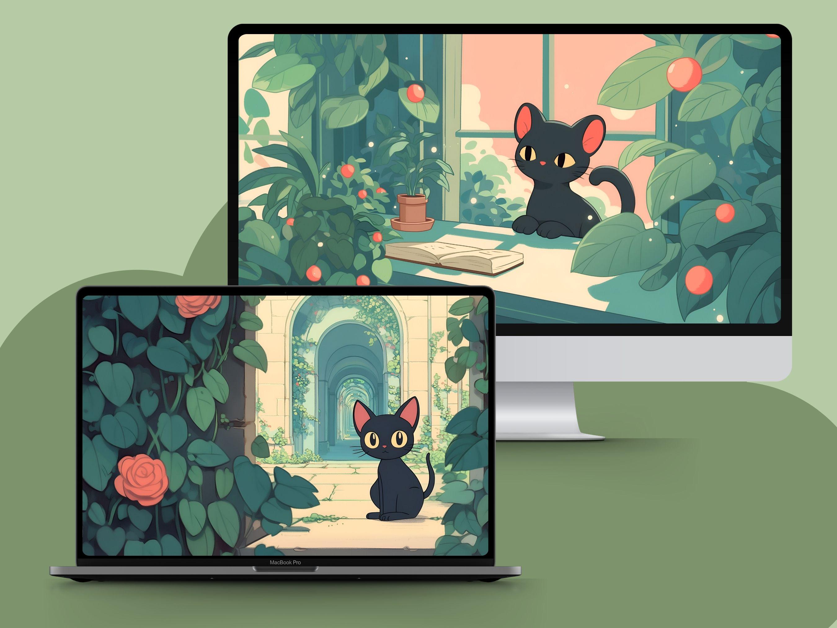 Black Cat Desktop Wallpaper Black Cat Wallpaper Kawaii Aesthetic Laptop ...