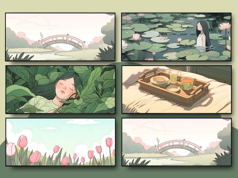 Papier peint vert matcha, papier peint matcha, papier peint chat noir, papier peint tulipe, amoureux du matcha, fond vert clair, esthétique verte image 9