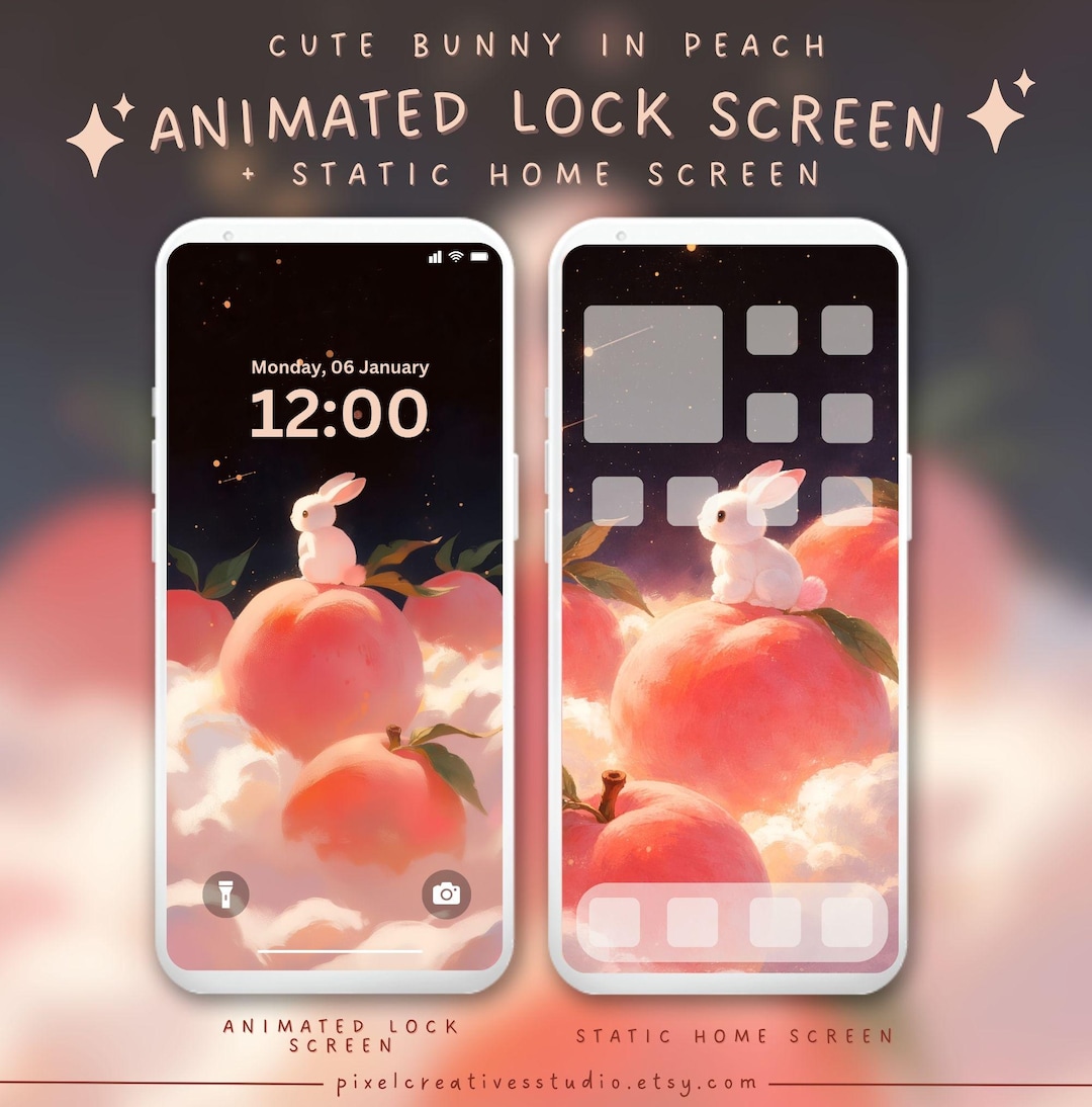 Cute Bunny in Peach Animated Lock Screen Wallpaper Kawaii Aesthetic ...