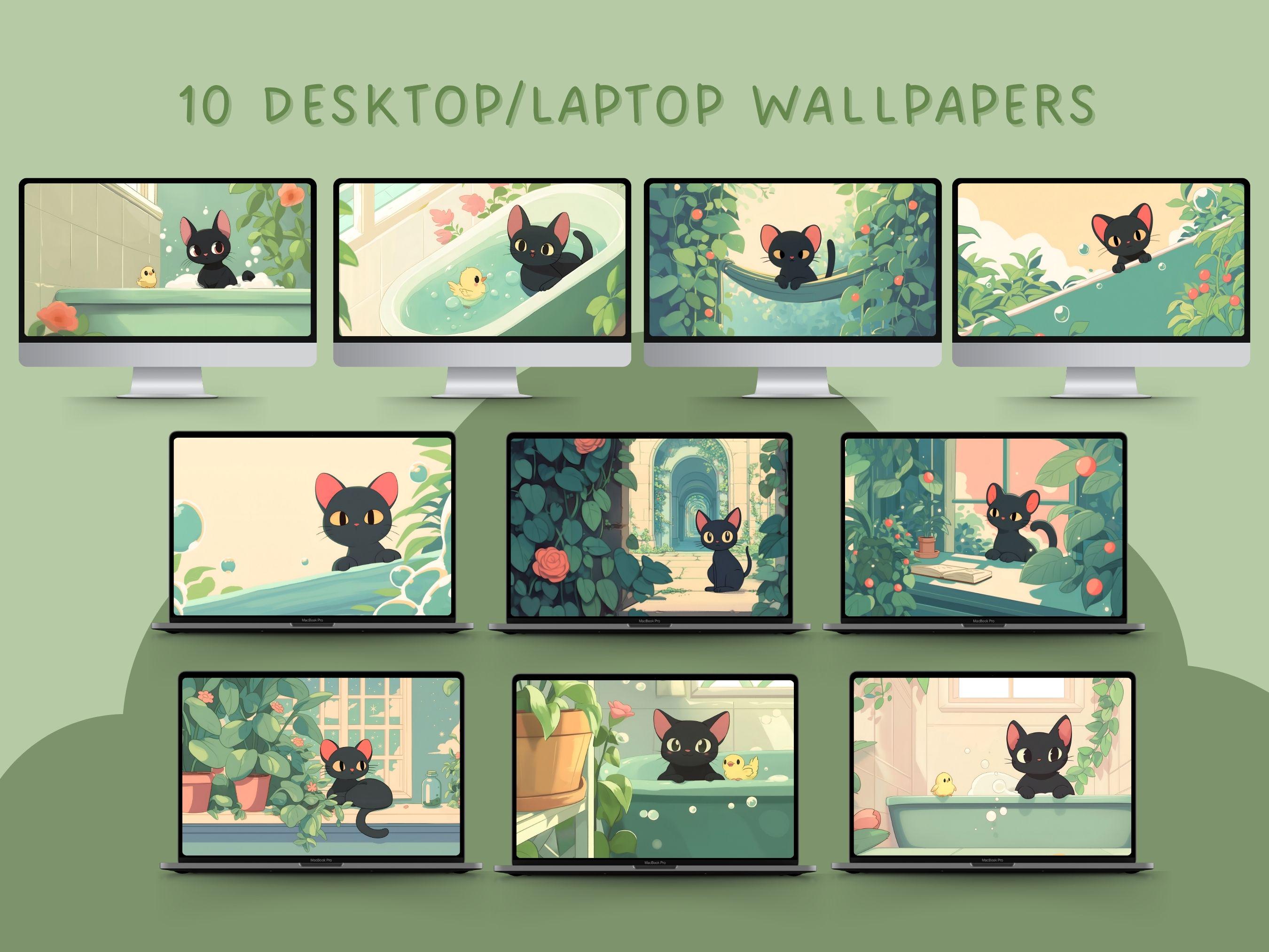 Black Cat Desktop Wallpaper Black Cat Wallpaper Kawaii Aesthetic Laptop ...