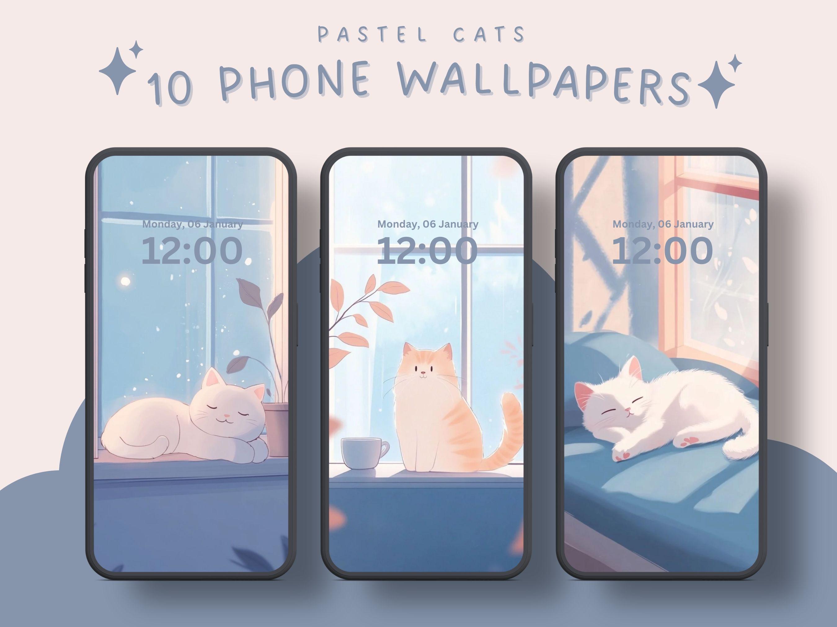 Pastel Cats Phone Wallpaper Kawaii Cats Wallpaper Cute Cat Kawaii ...